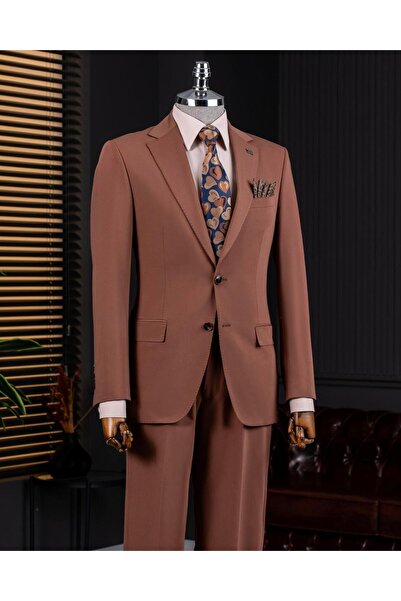 TerziAdemAltun Italian Style Slim Fit Jacket Pantalon Suit Brown T13999