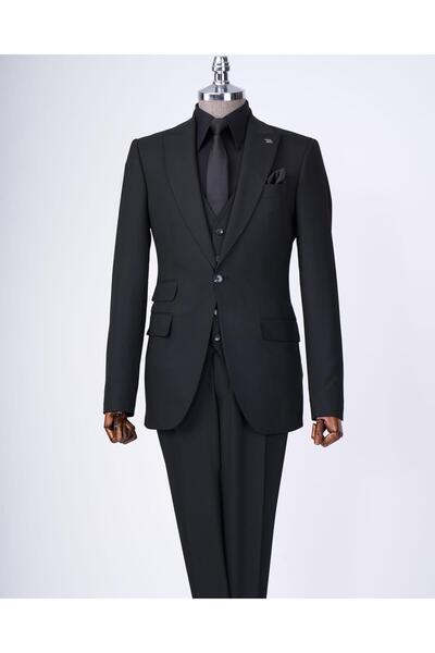 TerziAdemAltun Italian Style Slim Fit 8 Drop Jacket Vest Pants Suit Black T12730