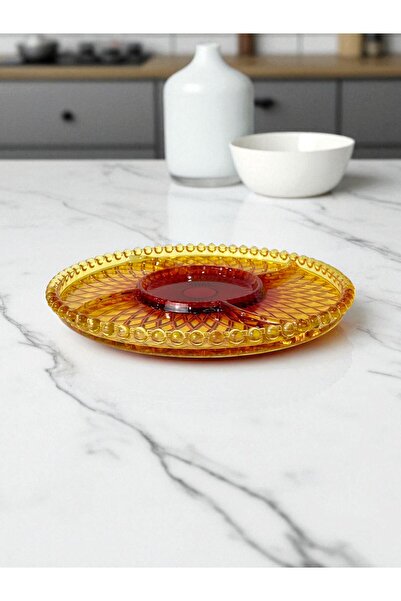 Ornamenti Tile Cam Dekorlu Bölmeli Çerezlik Sunumluk 26 cm, Renkli