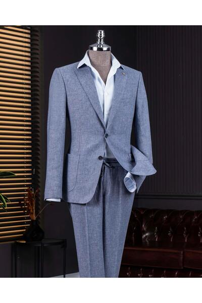 TerziAdemAltun Italian Style Slim Fit Mono Lapel Jacket Pants Suit Navy Blue ...