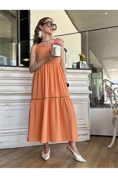 boutich Women's Fisto Detailed Dress Orange