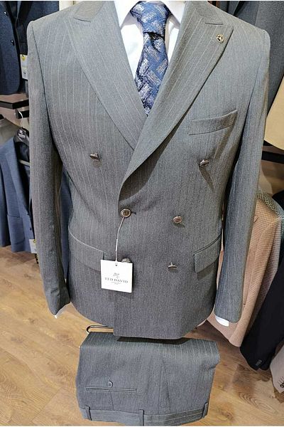 Ted Davıd Dark Gray Striped Double Breasted Suit