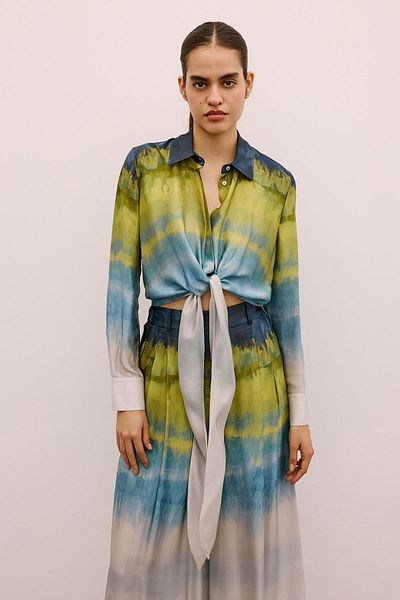 rue. Gradient Patterned Green Crop Shirt