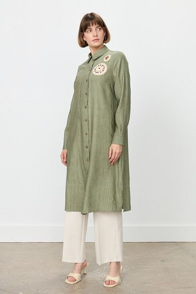 Nihan Knitted Flower Detailed Tunic Khaki