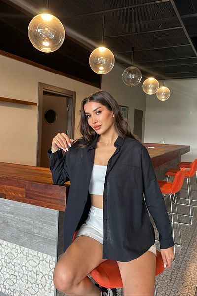 BİKELİFE Cămașă oversize din in, texturată, cu o singură buzunar