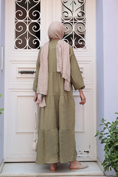 LOCCO Women's Self Patterned Dress Khaki Green