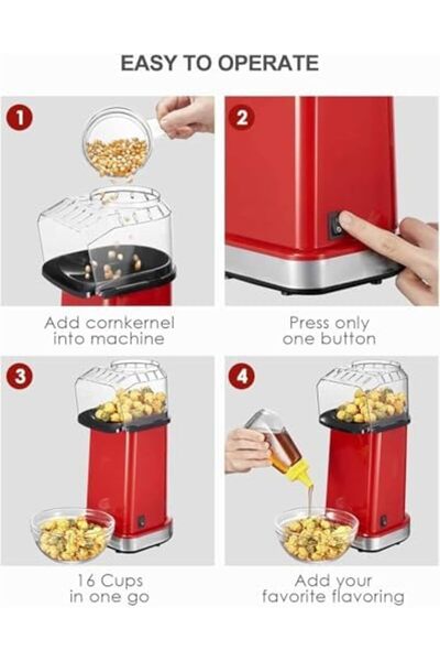 Generic Hot Air Popcorn Popper Maker With Measuring Cup To Portion Popping Corn Kernels + Melt Butter, 16 Cu