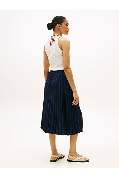 Tommy Hilfiger Fluid Pleated Pull on Midi Skirt Women's Blue Skirt Ww0Ww43886C1G