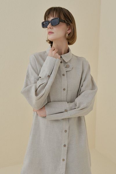 Nihan Oversize Linen Tunic Beige with Sleeve Detail