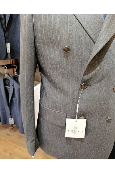 Ted Davıd Dark Gray Striped Double Breasted Suit