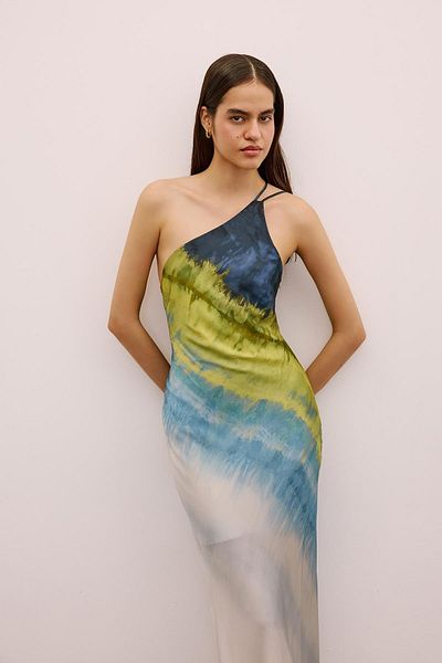 rue. One Shoulder Gradient Midi Green Dress