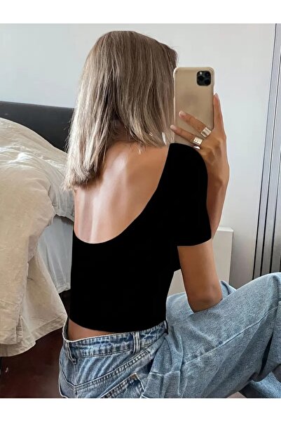 Machetta Women's Black Blouse with Back Decollete Detail