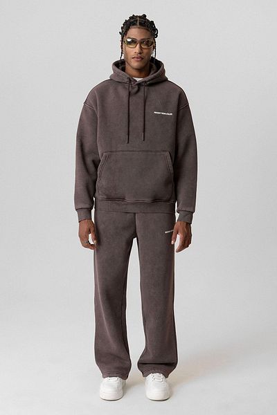 VAMOSCLO Washed Oversize Tracksuit Set with Writing Detail Brown