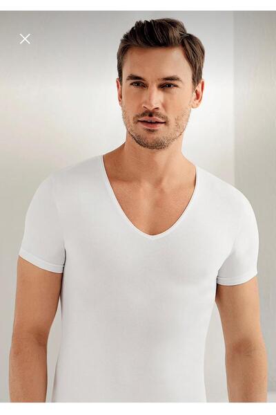 Şahinler *****Shahinler'6 Pack Men's White Lycra Deep V-Neck Undershirt T-Shirt