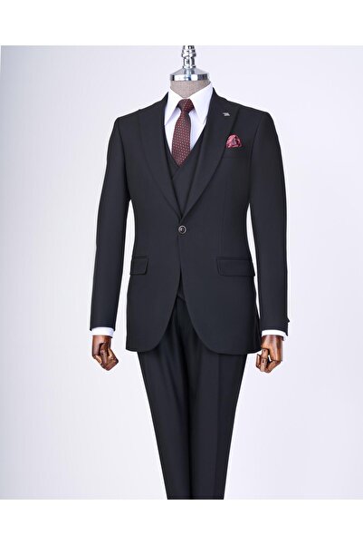 TerziAdemAltun Italian Style Slim Fit Jacket Vest Pants Suit Black T13503