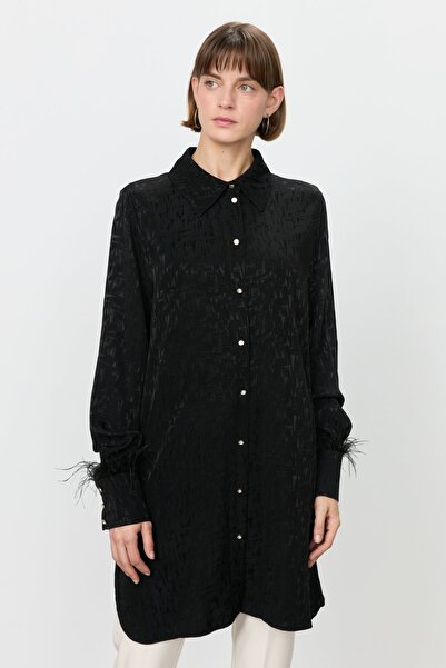 Nihan Premium Otriş Detaylı Jakar Tunik Siyah