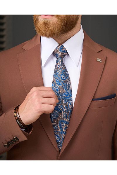 TerziAdemAltun Italian Style Slim Fit Combination Suit Tile T13929