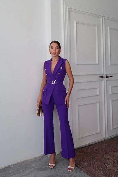 Swass Valoria Gold Belt Detailed Suit Purple