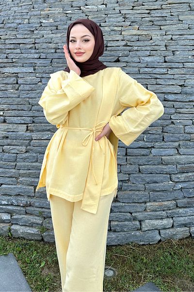Ovn. Shoulder Belted Linen Suit - Yellow
