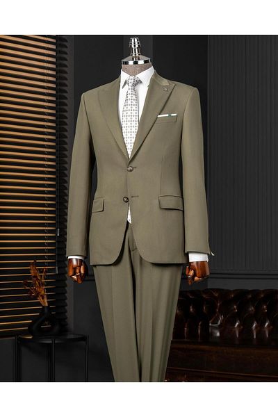 TerziAdemAltun Italian Style Double Breasted Jacket Pants Suit Green T14006