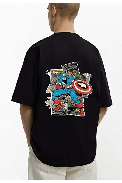 DEEFWEAR Tricou supradimensionat cu imprimeu în față/spate din seria Black Ma...