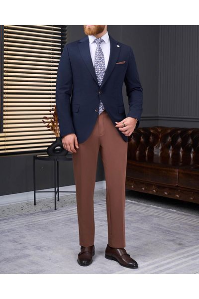 TerziAdemAltun Italian Style Slim Fit Combination Suit Navy Blue T13925