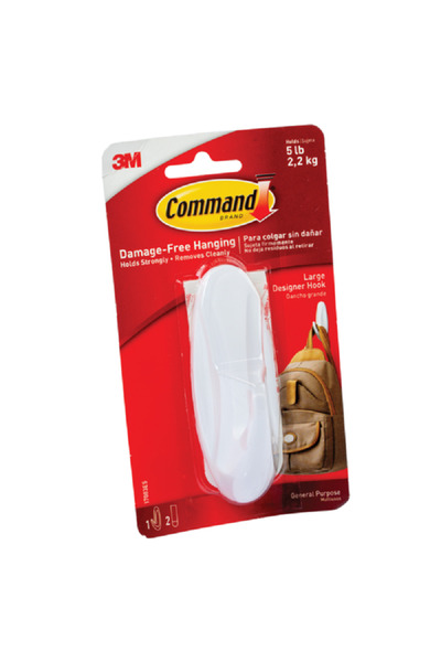 COMMAND Designer Adhesive Hook with 2 Strips White Large