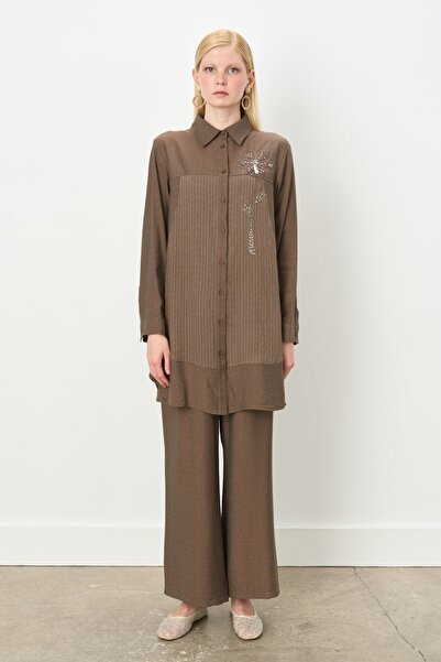 Nihan Rahat Kalıp Keten Tunik Kahve