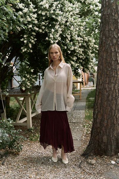 BOHEMAİ Assa Burgundy Pleated Skirt