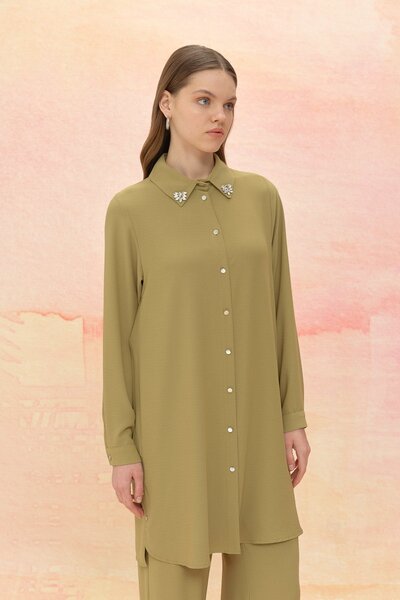 Nihan Taş Detaylı Pantolon Tunik Takım Olive