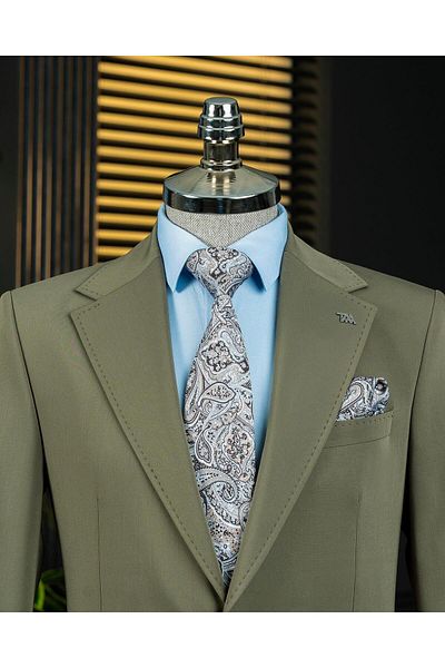 TerziAdemAltun Italian Style Slim Fit Mono Lapel Jacket Pants Suit Green T14013