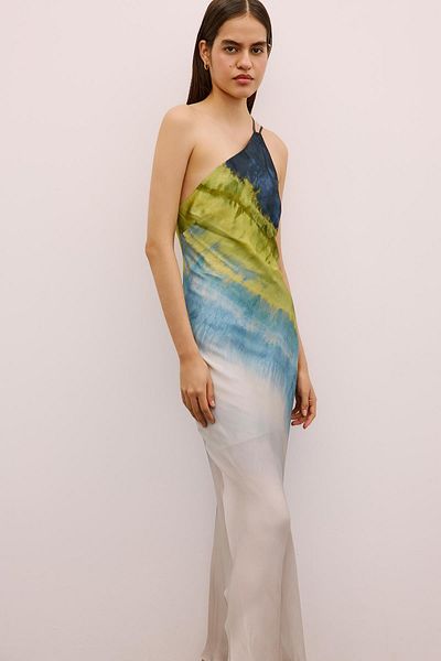rue. One Shoulder Gradient Midi Green Dress