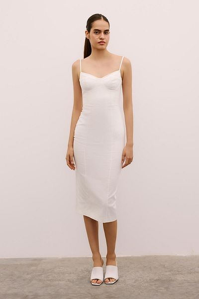 Rue Studio Ecru Midi Dress with Slit Detail and Straps