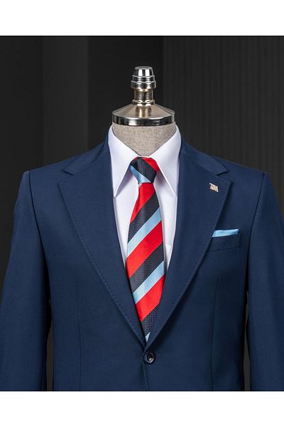 TerziAdemAltun Italian Style Slim Fit Mono Lapel Jacket Pants Suit Navy Blue T14015