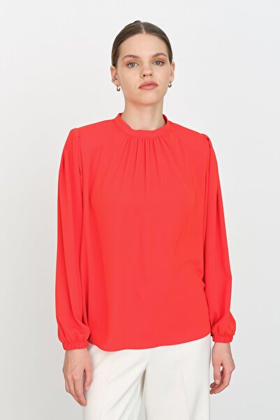 Nihan Pile Detaylı Bluz Mercan