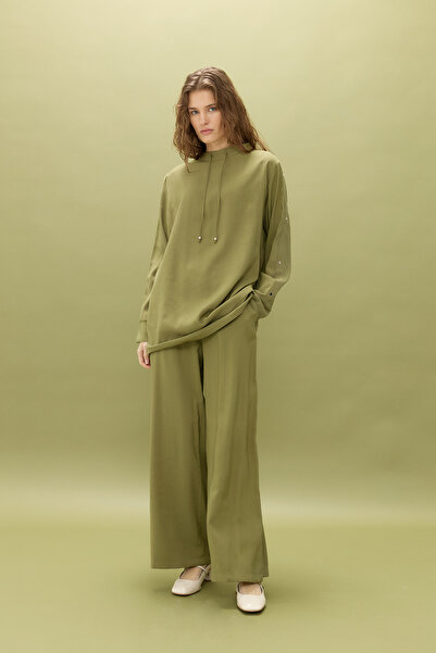 Nihan Kol Detaylı Pantolon Tunik Takım Olive