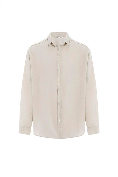 VAMOSCLO Basic Oversize Cotton Linen Shirt Stone