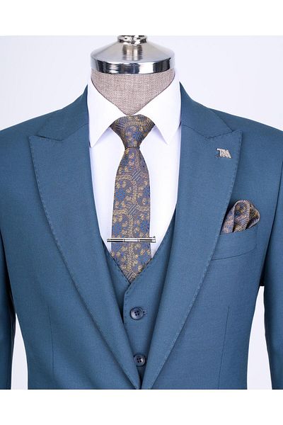 TerziAdemAltun Italian Style Slim Fit 8 Drop Jacket Vest Pants Suit Green T12631