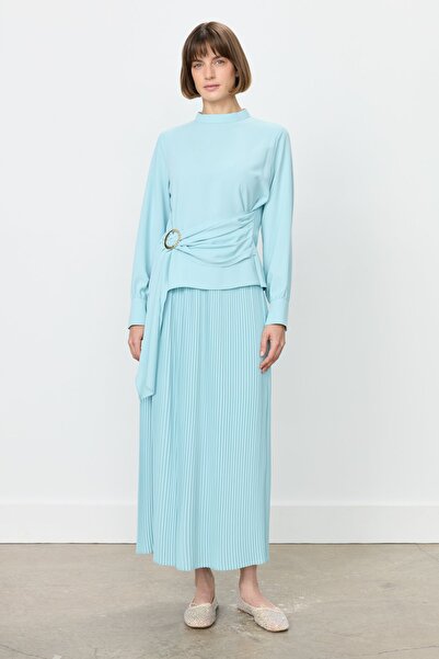 Nihan Toka Detaylı Etek Bluz Takım Aqua