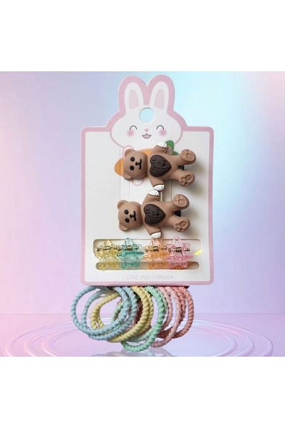 parti sürprizi 2 Pieces of Hair Rubber and Buckle with Caramel Color Teddy Bear