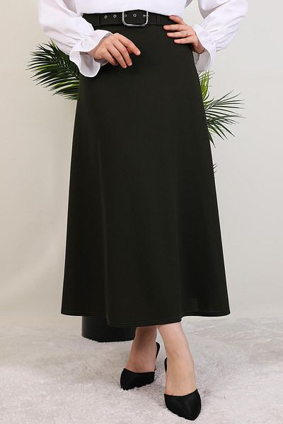GİYZAMİLA Belted Mevlana Skirt Khaki