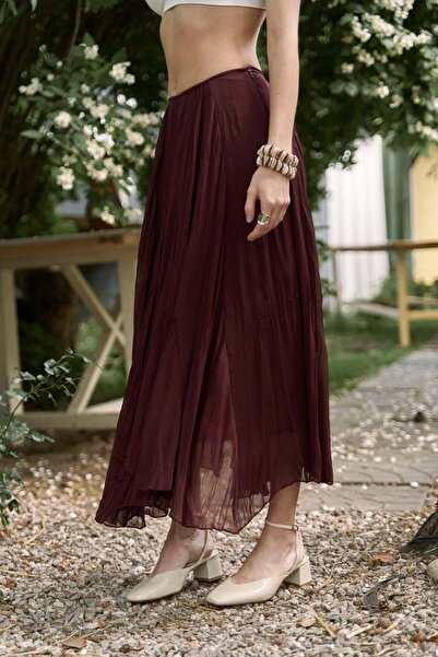 BOHEMAİ Assa Burgundy Pleated Skirt