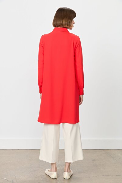 Nihan Asimetrik Yaka Şık Tunik Mercan