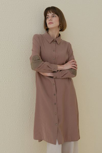 Nihan Lace and Mesh Detailed Tunic Light Brown