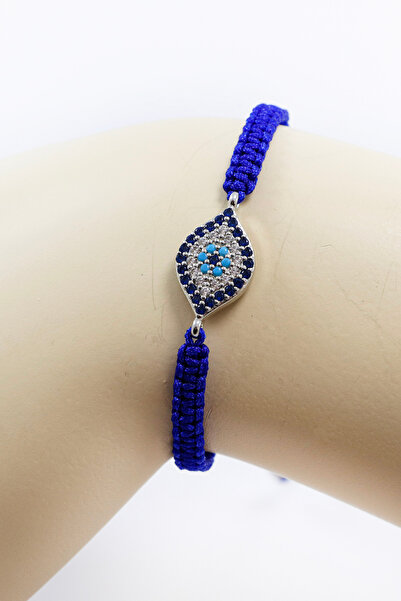biuti Navy Blue Colored Elevator Silver Ellipse Zircon Stone Evil Eye Bracele...