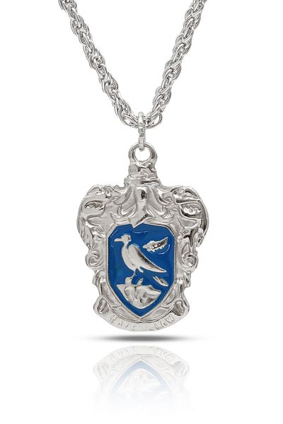 kolbi Harry Potter Ravenclaw Coat of Arms Necklace – Blue Enamel Silver Color with Twisted Chain