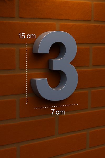 Rekatech 3D House Number in Modern Style (Number 3) |   7 cm Bottom Dimension – 15 cm Height