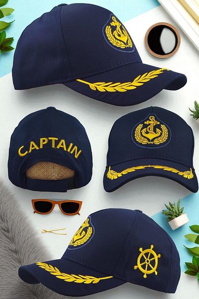 Shopiolog Captain Cap Rudder Embroidered Captain's Lettering on the Back Embroidered