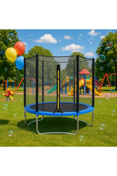 LUDIRO Trambulina pentru Copii 3-10 Ani, Plasa de Siguranta, Diametru 183 Cm, Inaltime 210 Cm, Albastru