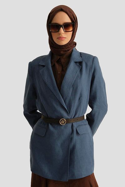 Armine Double Breasted Linen Jacket 25Y5917 Indigo
